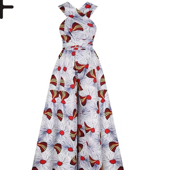 NWT Cellabie Palazzo Red-Fan Print Halter,Jumpsuit Wide-Leg,Belted,Size S - Picture 5 of 12